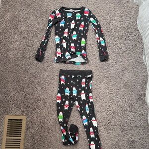 Little Sleepies Black Pajama Set with Red, Green, Blue, and White Accents